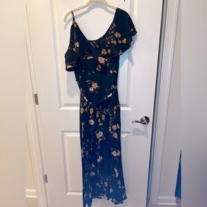 Sanctuary One Shoulder Blue Floral Maxi Dress Size Large